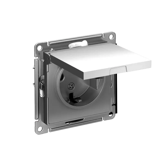 Розетка 1-м СП AtlasDesign 16А IP20 с заземл. защ. шторки с крышкой механизм сталь SE ATN000946