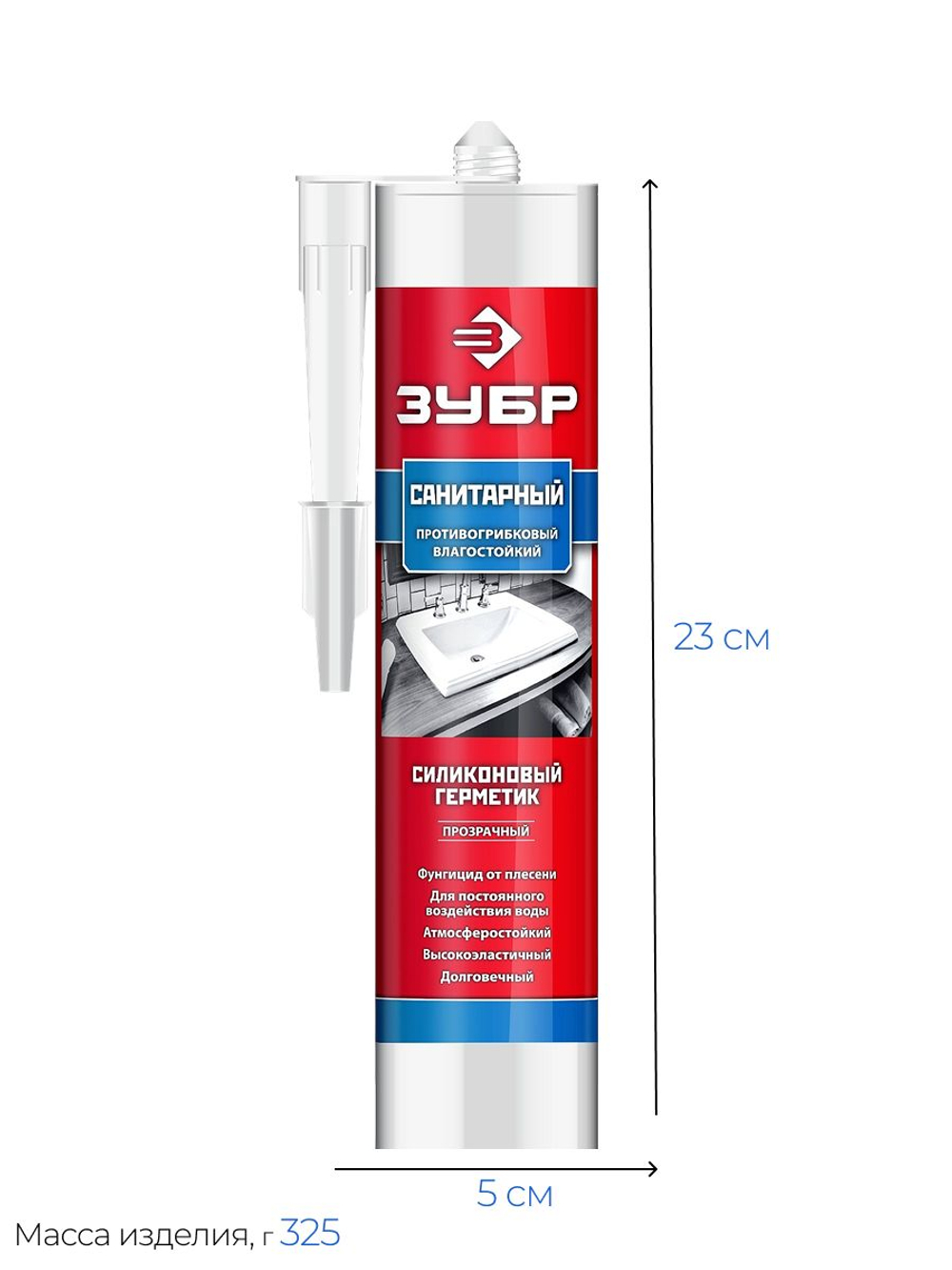Санитарный силиконовый герметик ЗУБР 280 мл, прозрачный (41235-2)