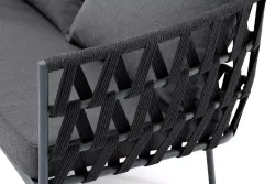 "Диего" диван 2-местный плетеный из роупа, каркас алюминий темно-серый (RAL7024) муар, роуп темно-серый круглый, ткань темно-серая 027