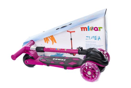 Самокат трехколесный со светящимися колесами Micar Zumba 2022 чёрный, розовый