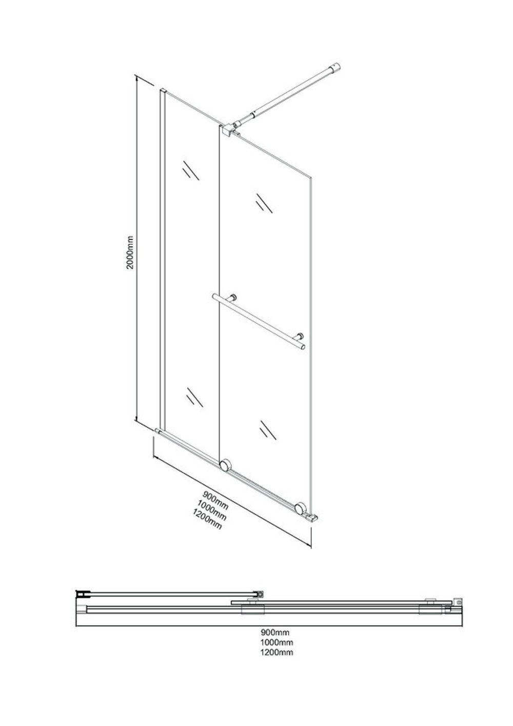 Душевая перегородка Niagara Nova NG-671-10BLACK (100х200) черный матовый,раздвижная,стекло прозрачное,1 место