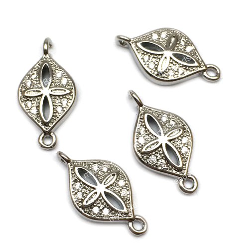 Коннектор с фианитами "Маска" 15х8 мм, родий