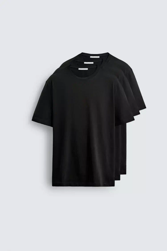 ZARA НАБОР ИЗ 3 БАЗОВЫХ ФУТБОЛОК MEDIUM WEIGHT, ЧЕРНЫЙ