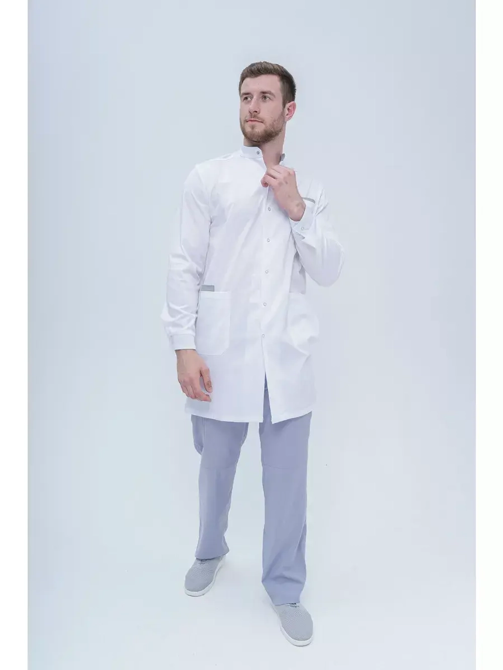 Медицинский халат мужской на кнопках TZ810-WHT