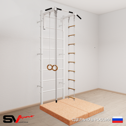 Шведская стенка Sv Sport усиленная 6024 (Турник стандарт/Канат/Кольца/Лестница/Мат 1м)