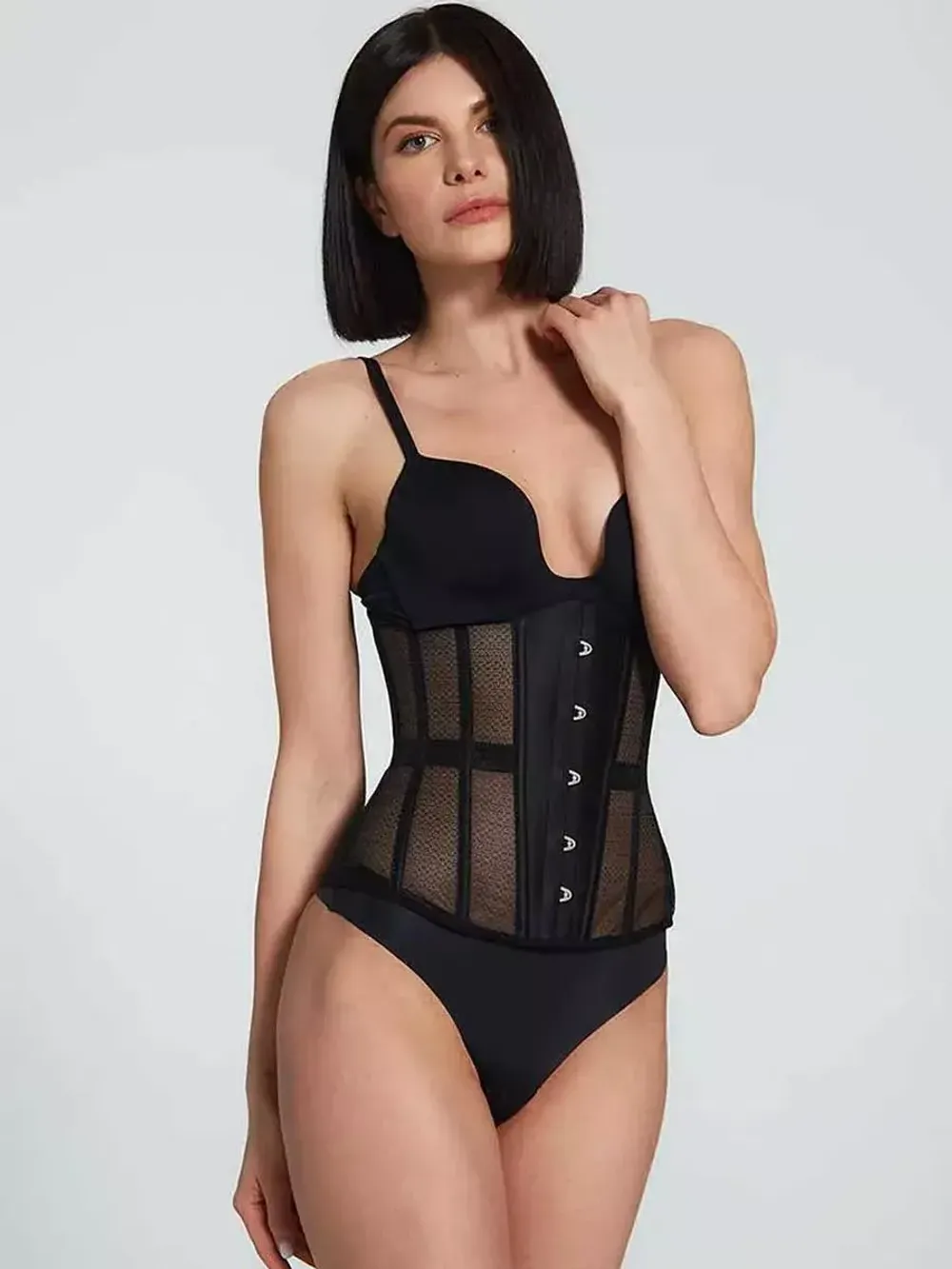 Черный прозрачный корсет MIDI