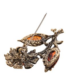 AM-2651 Брошь «Цветок Георгин» (латунь, янтарь)
