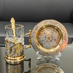 Чайный набор с блюдцем "Узорный" №5 (Златоуст) в футляре