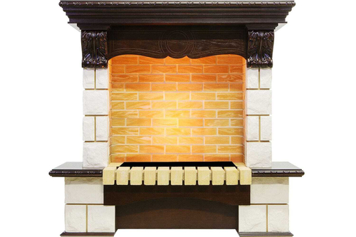 Каминокомплект Pierre Luxe угловой - Темный дуб / Шампань (Высота 1035мм) с очагом Cassette 600 LNH-INT (с дровами)