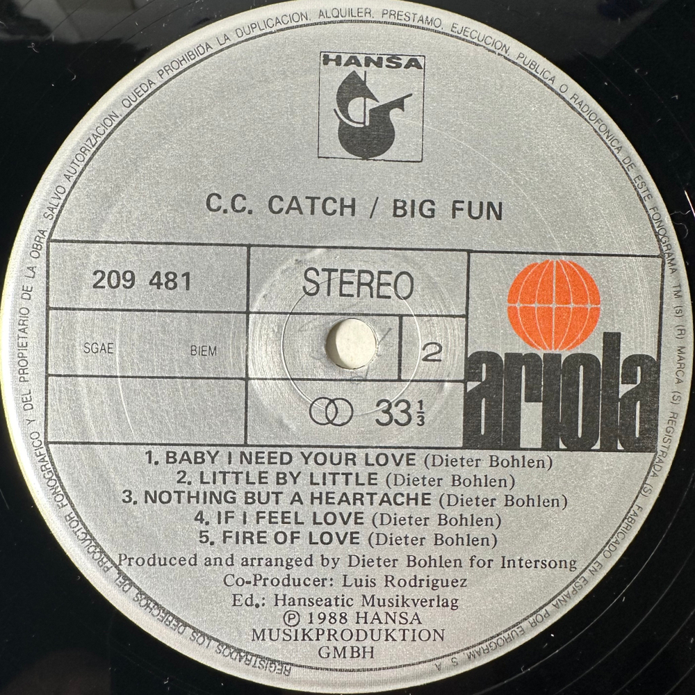 C.C. Catch ‎– Big Fun (Испания 1988г.)