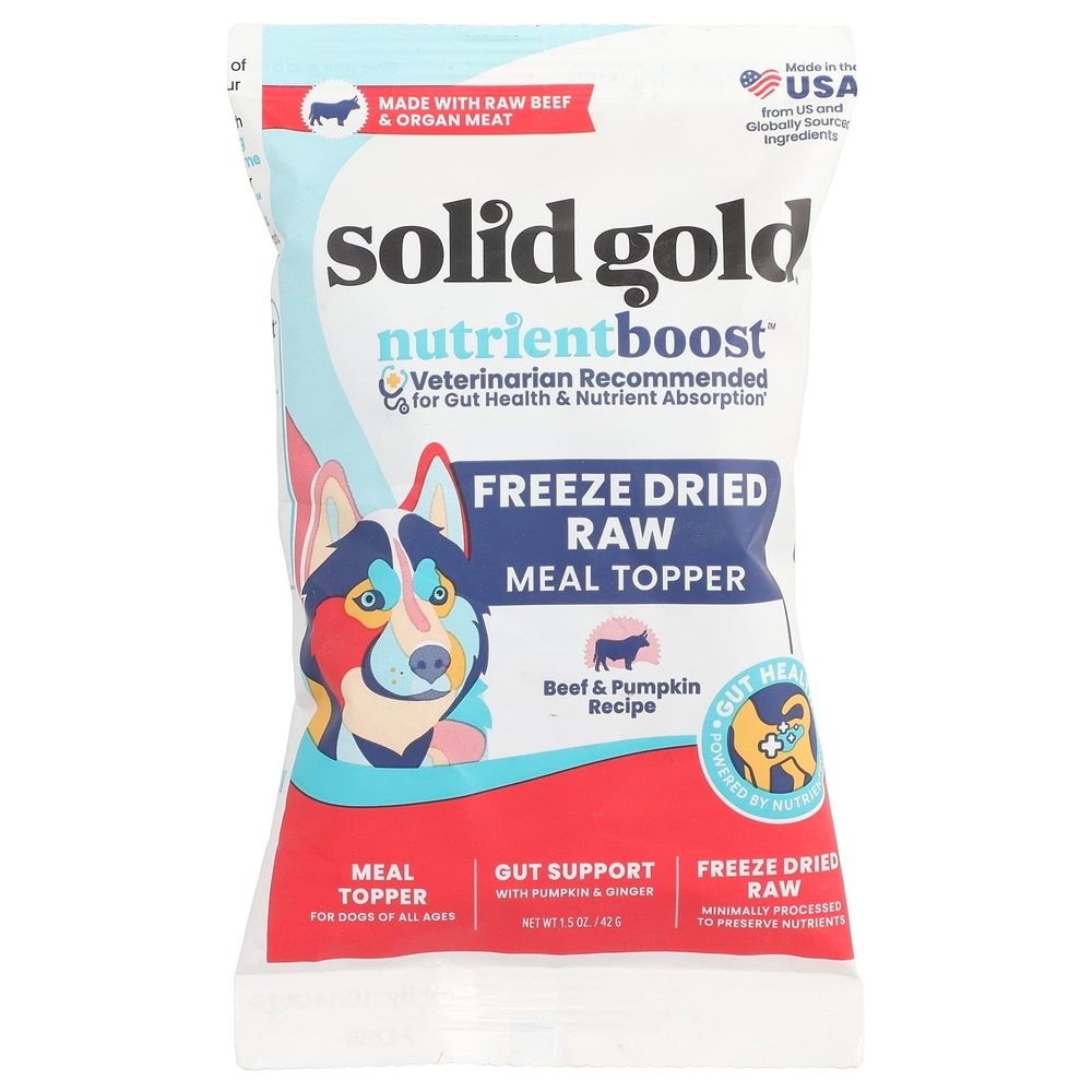 Solid Gold, Freeze Dried Raw Meal Topper, для собак, для всех возрастов, по рецепту из говядины и тыквы, 42 г (1,5 унции)