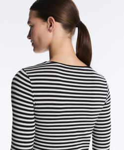 Oysho Футболка с длинным рукавом в полоску, облегающий крой, черный