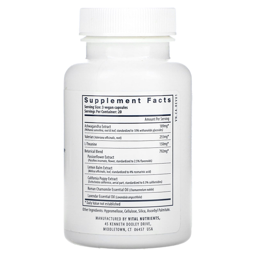 Vital Nutrients, снятие напряжения с ашваганды, 60 веганских капсул