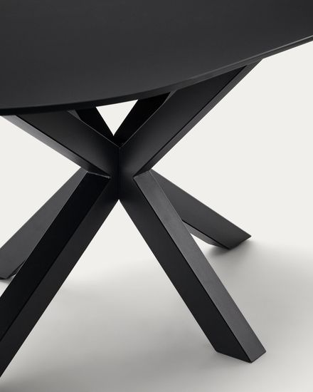 Стол Argo с черным стеклом и черными стальными ножками Ø 200 x 100 см