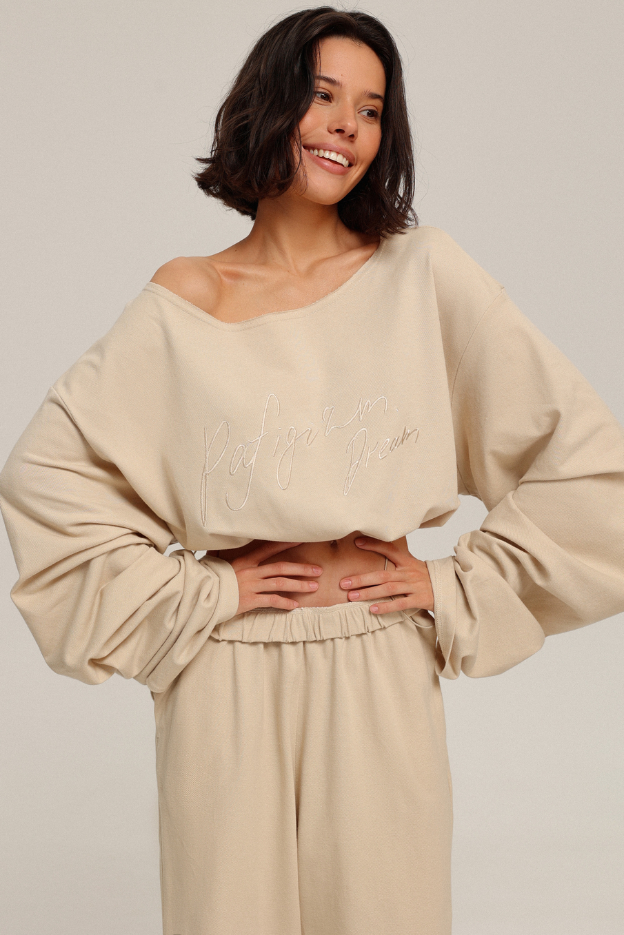 Брюки из пике на тонкой резинке