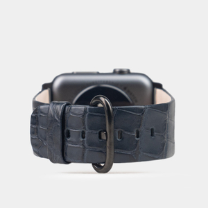 Ремешок для Apple Watch 44/45/46 mm из кожи крокодила, синего цвета