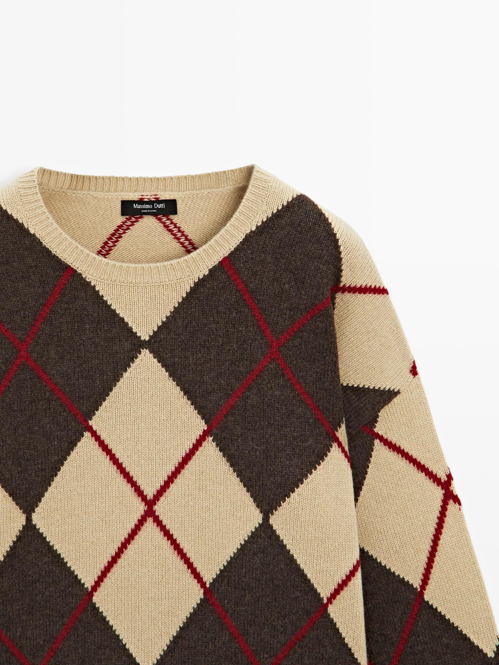 Massimo Dutti Свитер из смесовой шерсти с узором «ромбы», цвет верблюжьей шерсти