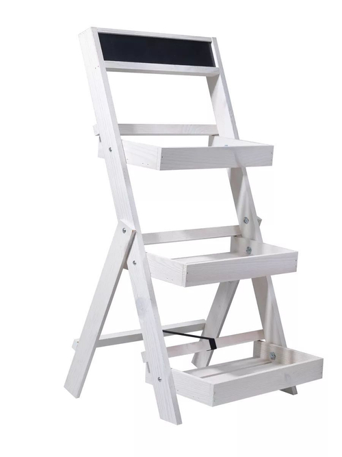 Подставка для цветов напольная 3 полки из массива сосны Флорэль, деревянная этажерка для цветов, разборная, покрытие белый бейц