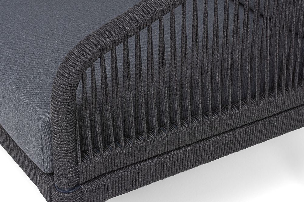 "Канны" лаунж-зона 4-местная (разборная) из роупа со столиком "Диего" цвета "серый гранит", роуп темно-серый круглый, ткань темно-серая