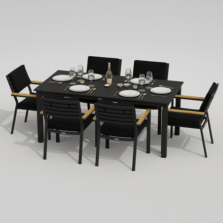 Обеденная группа Ideal Patio ДОЛЛА БОНТА каркас карбон, стол алюминий 180, ткань черная