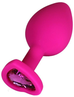 Розовая анальная пробка с кристаллом-сердечком - 9 см. (Цвет: розовый)