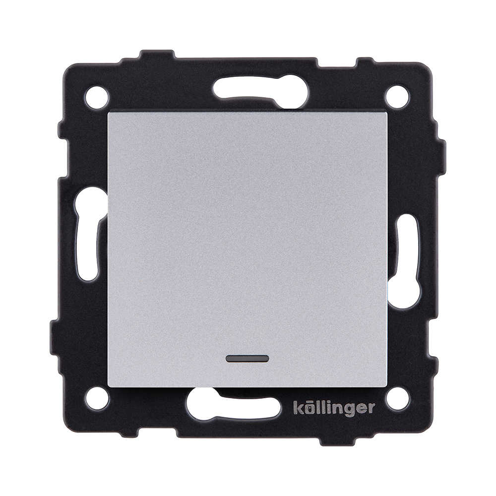 Выключатель кнопочный 1-клавишный 10А/250В с LED подсветкой, серый Kollinger REA-S-013GY для Aspekt, Eleganz, Reflex