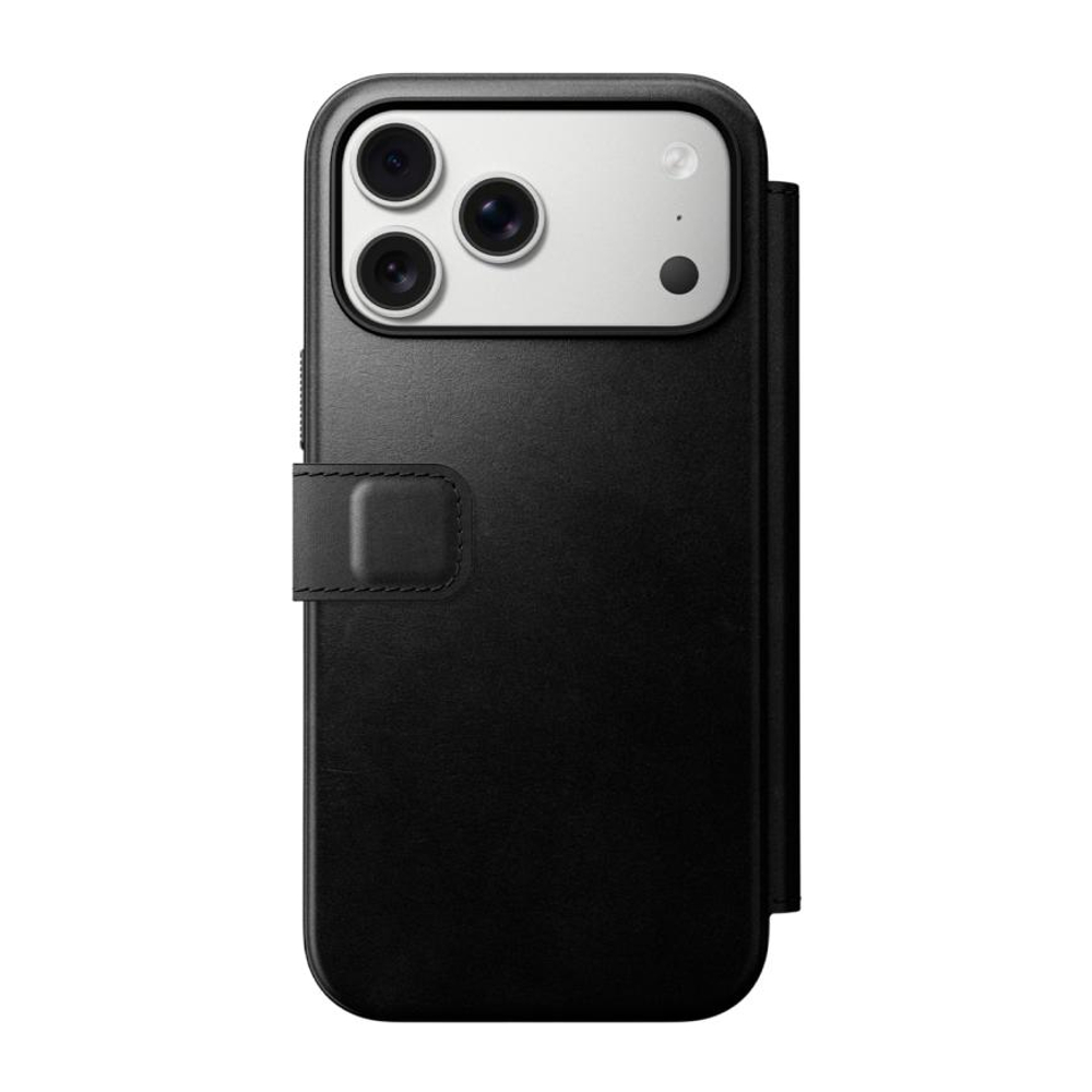 Кожаный чехол-книжка MagSafe Nomad Horween Modern Leather Folio для iPhone 17 Pro Max Гибридный укреплённый чехол из натуральной кожи Horween с сенсорной накладкой для Контроллера камеры. Есть отделение для купюр и встроенный картхолдер — вмещает до трёх