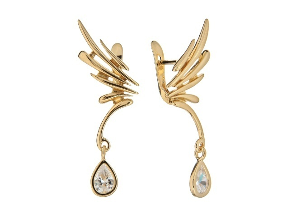 "Инти" серьги в золотом покрытии  из коллекции "Брызги шампанского" от Jenavi с английским замком