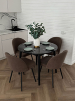 Круглый раздвижной стол "Черный мрамор Марквина" и 4 стула Элион