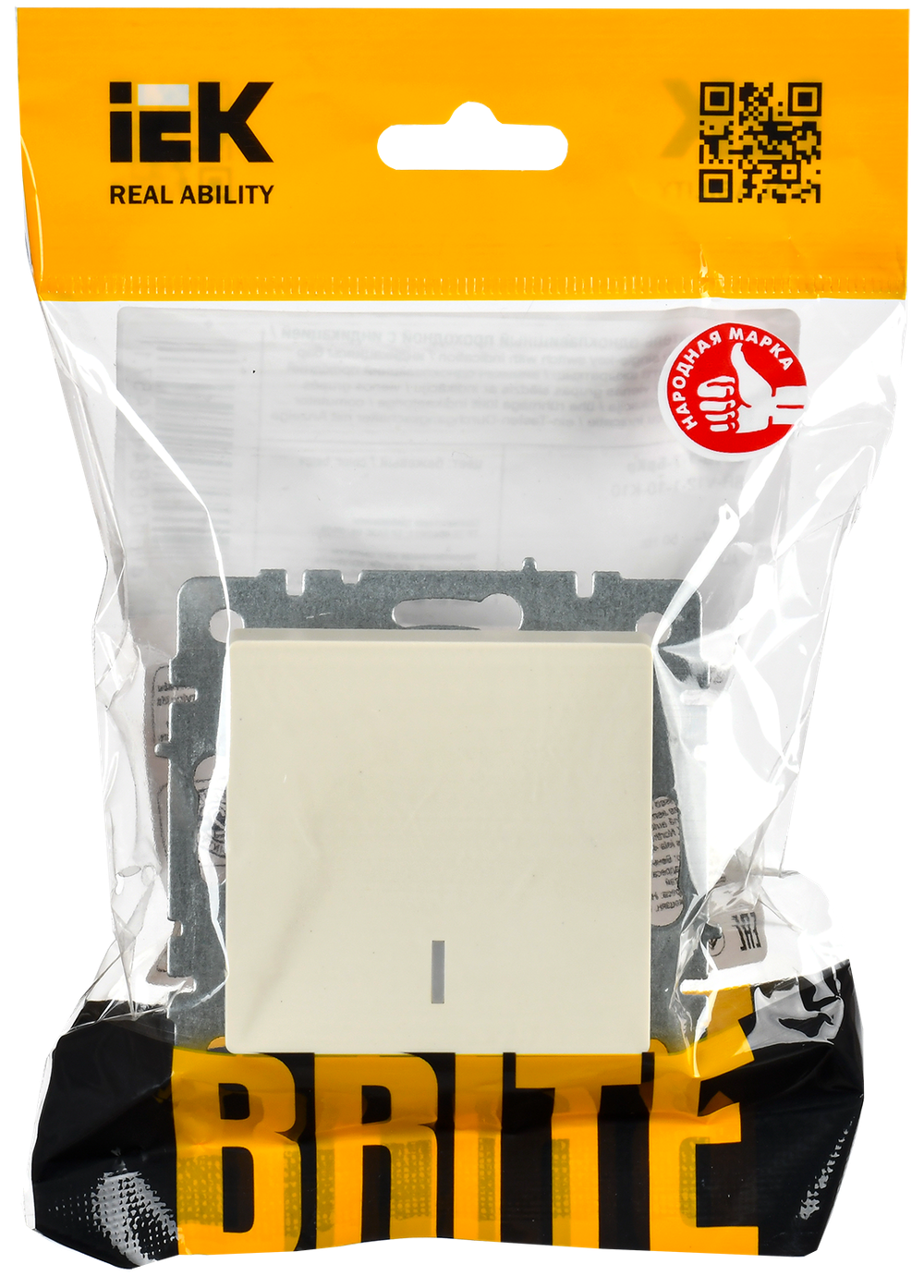 BRITE Выключатель 1-клавишный проходной с индикацией 10А ВС10-1-7-БрКр бежевый IEK