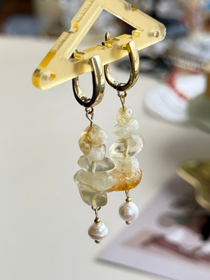 Серьги с цитрином и натуральной жемчужиной