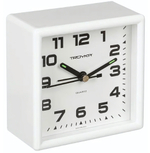 Будильник, пластиковый корпус, размер 95*95мм, кварцевый механизм с сигналом, цвет-белый