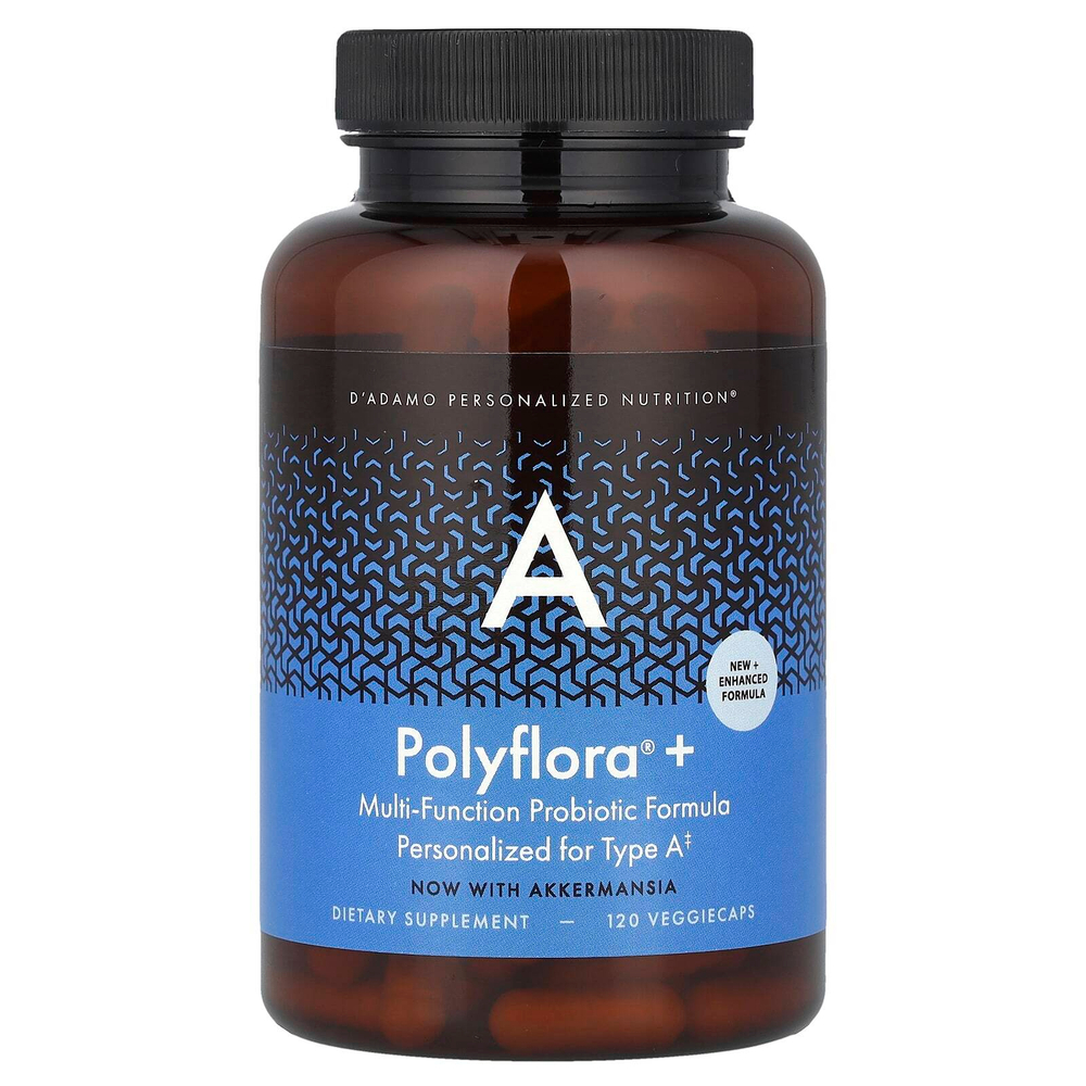 D'adamo, Polyflora® + A, многофункциональная формула с пробиотиками, 120 вегетарианских капсул