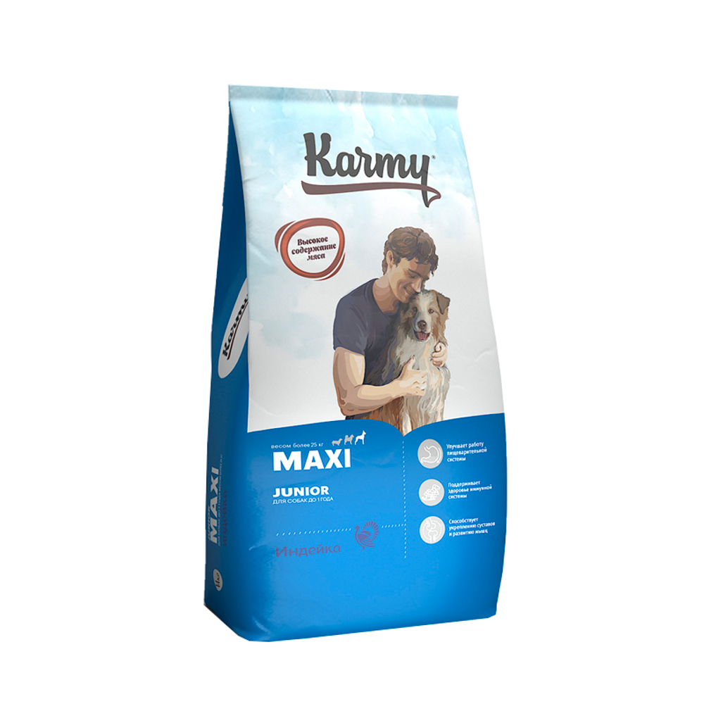 Сухой корм для щенков крупных пород до 1 года Karmy Maxi Junior Индейка