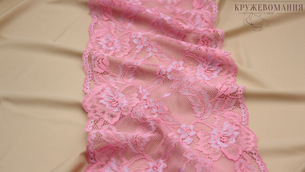 Эластичное кружево, ОПТ, розовый/сиреневыми цветами, 19 см (Арт.: EK-1003), м