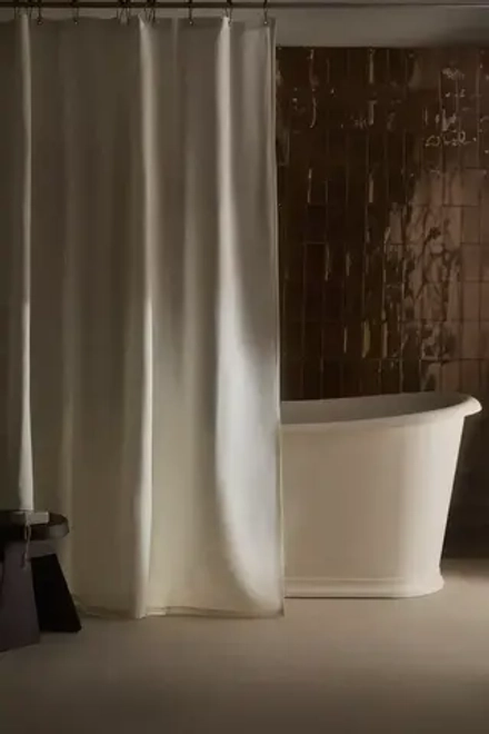 ZARA HOME ПОЛУПРОЗРАЧНАЯ ЛЬНЯНАЯ ЗАНАВЕСКА ДЛЯ ДУША, ЖЕЛТОВАТО-БЕЛЫЙ