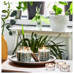 IKEA JÄMTSKOGEN  (ИКЕА ЙÄМТСКОГЕН)  -  Ароматическая свеча в стекле, кипарис и эвкалипт/темно-зеленый, 45 часов.
