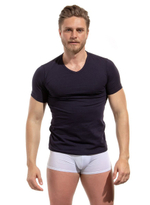 Мужская хлопковая футболка с V-образным вырезом горловины (Размер: M) (Цвет: грязно-синий)