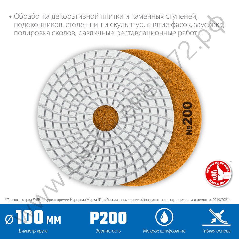 ЗУБР АГШК 100 мм, №200, мокрое шлифование, Алмазный гибкий шлифовальный круг (29866-200)