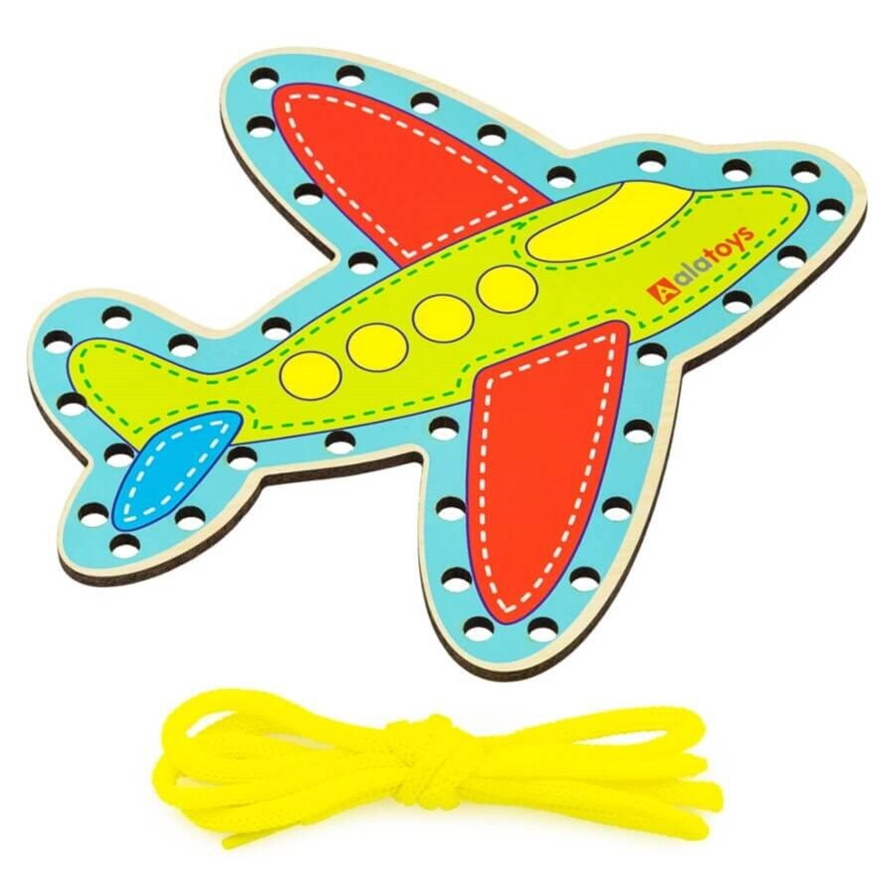 Шнуровка "Самолетик", развивающая игрушка для детей, обучающая игра из дерева