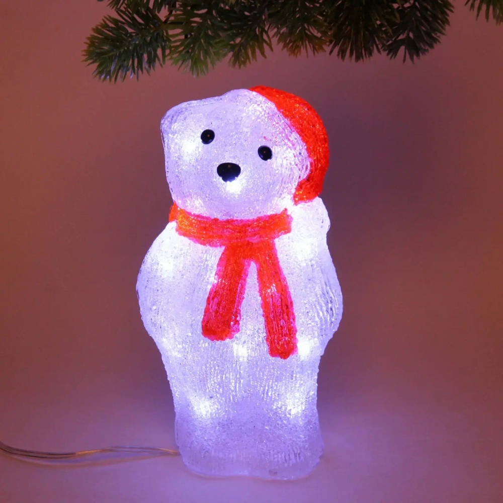 Фигура светодиодная «Мишка в колпачке» 14*10*24 см, 20 ламп LED, (авторежим), 220V, Белый