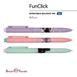 Ручка шариковая автоматическая BRUNO VISCONTI "FunClick", СИНЯЯ, "Kitty life", ассорти, линия письма 0,5 мм, 20-0297/07