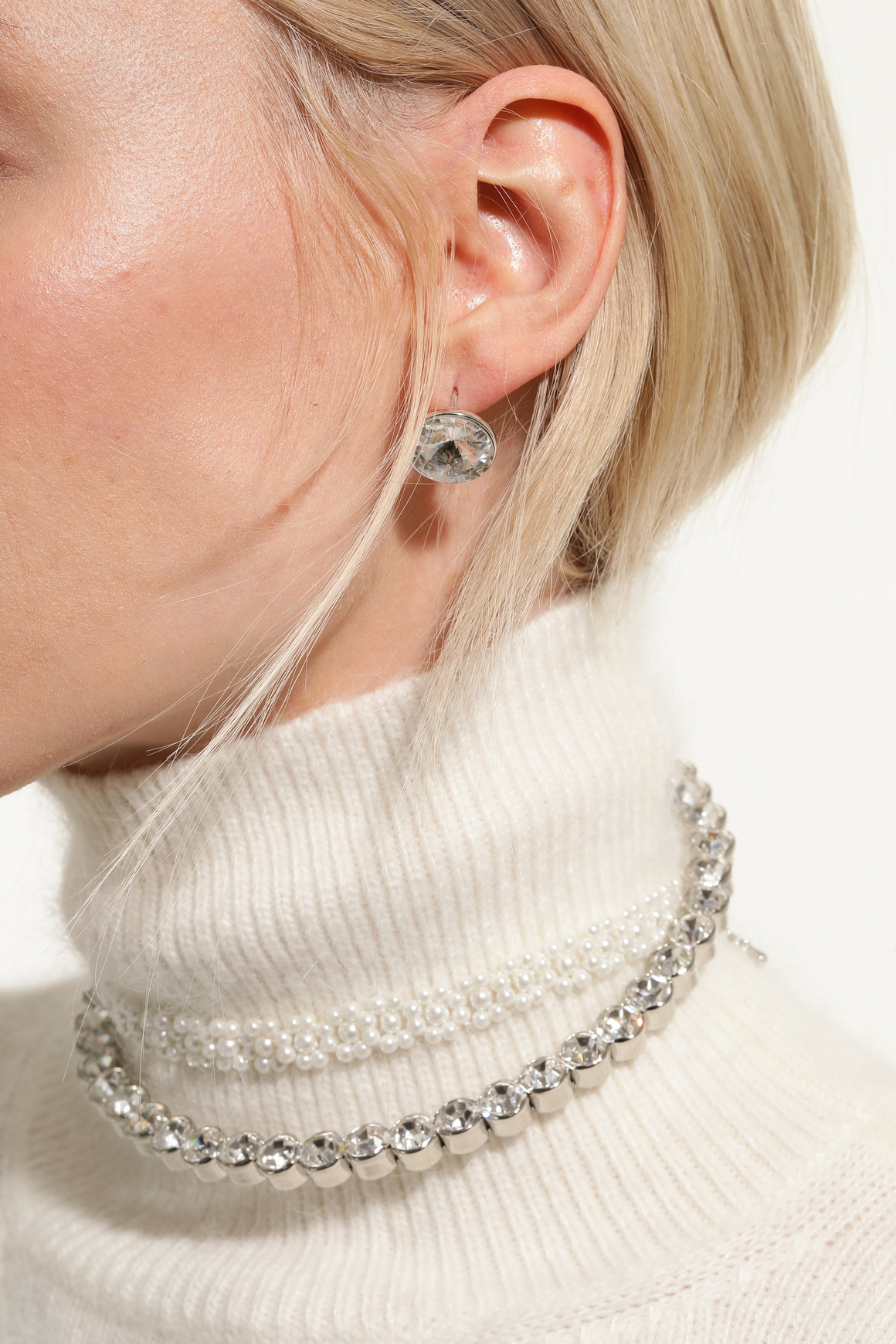 Серьги вечерние, круглый крупный циркон, серебро