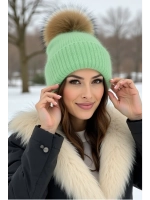 шапка ангора с меховым помпоном зимняя пушистая стильная