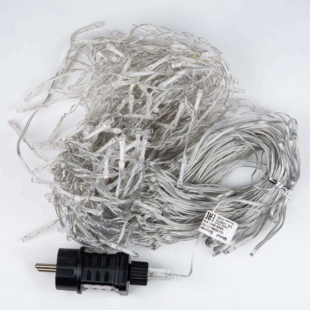 ULD-B12006-195-TTK WHITE IP44 Бахрома светодиодная с эффектом мерцания. 12м. Соединяемая. 195 светодиодов. Белый свет. Провод прозрачный. ТМ Uniel