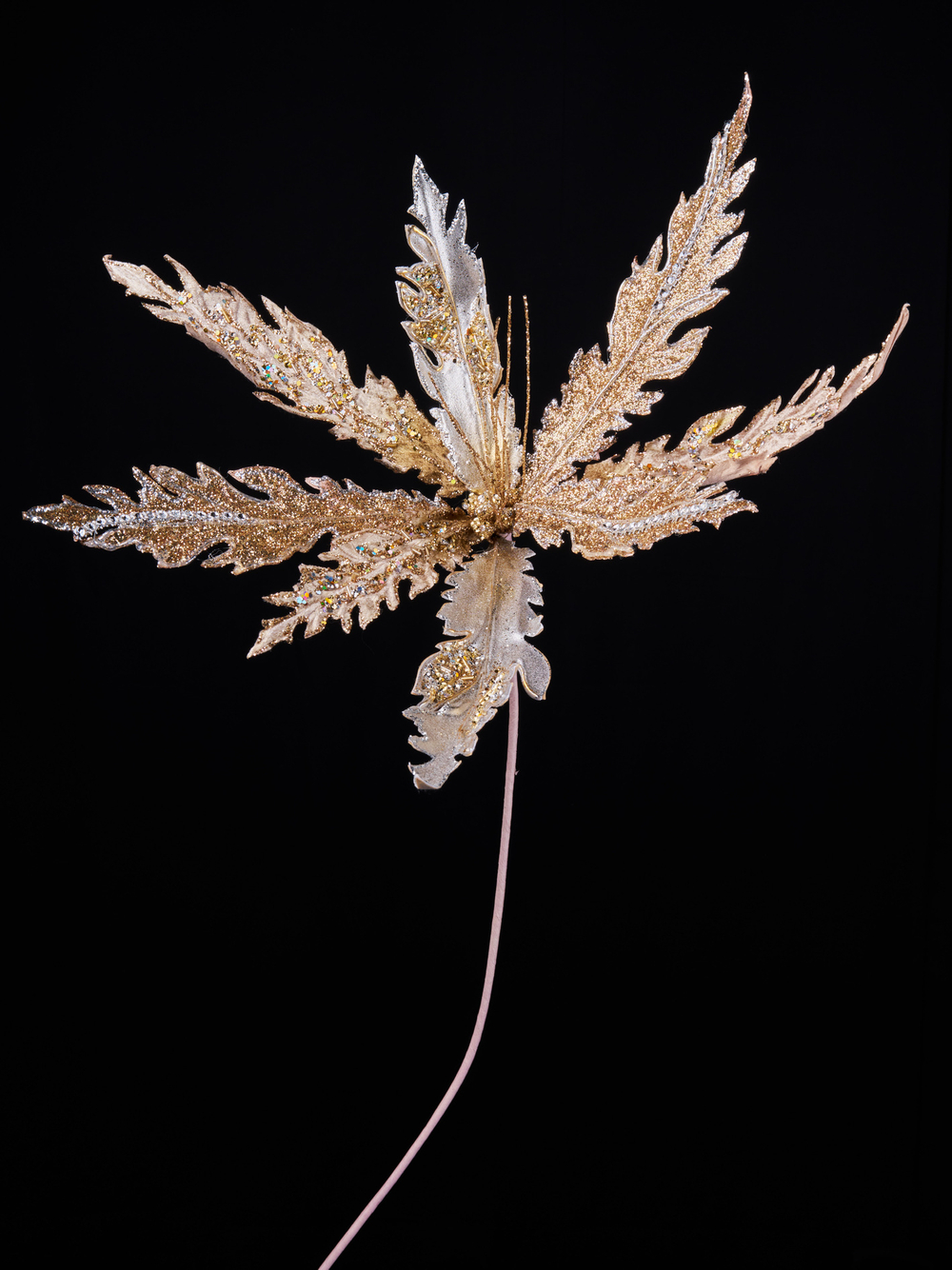 Премиум цветок аканта с глиттером на ножке 407х70см ChristmasDeLuxe шампань