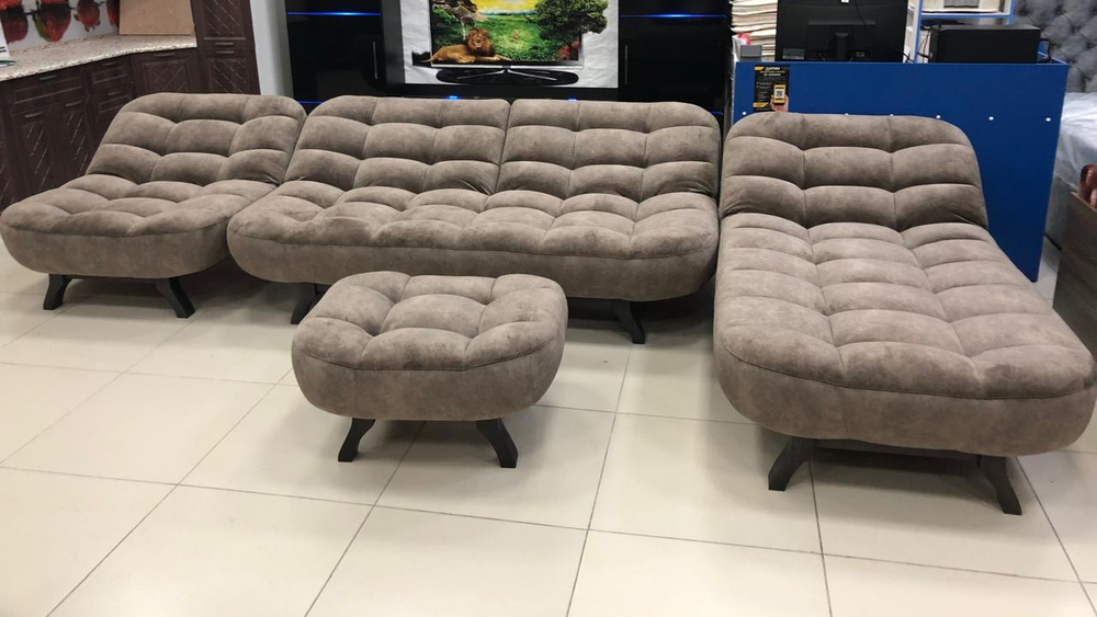 Акция!!!Набор мягкой мебели цвет серый диван+оттоманка+кресло+пуф