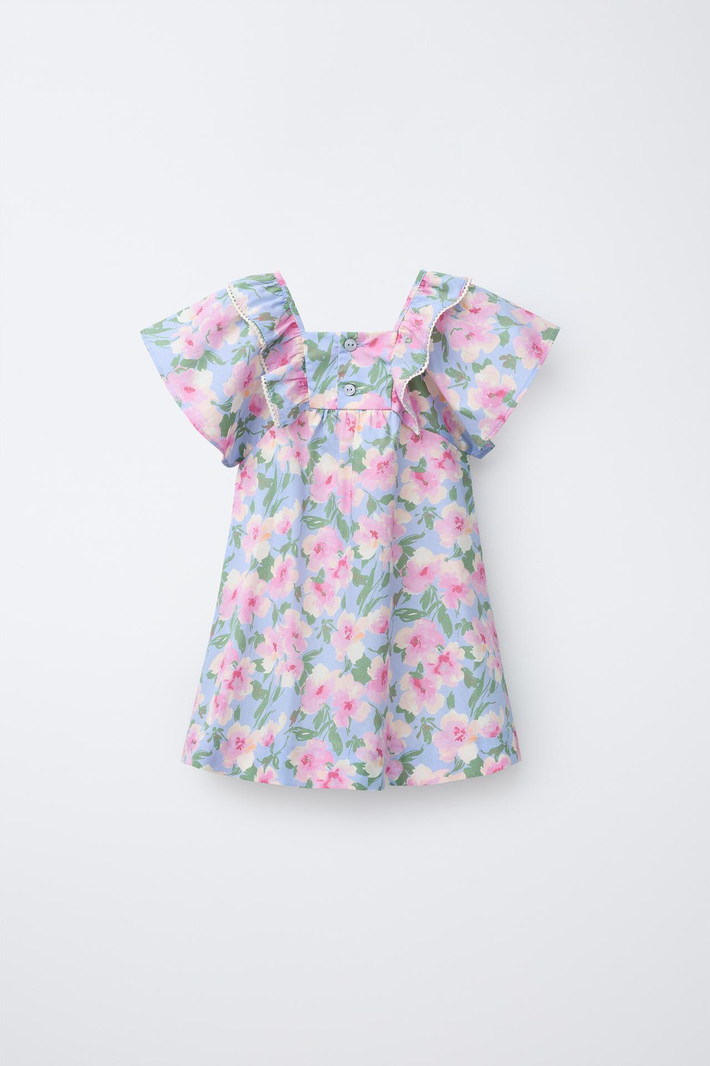 ZARA ПЛАТЬЕ С ЦВЕТОЧНЫМ ПРИНТОМ, ГОЛУБОЙ