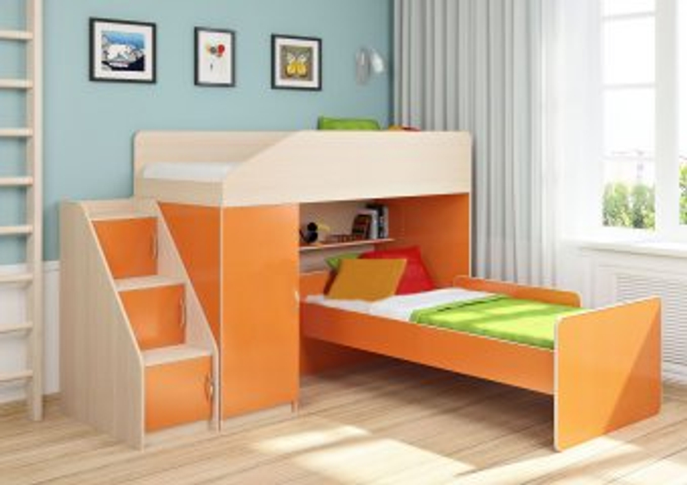 Кровать-чердак КарИВи Легенда 11.7  Дуб Молочный Оранжевый
