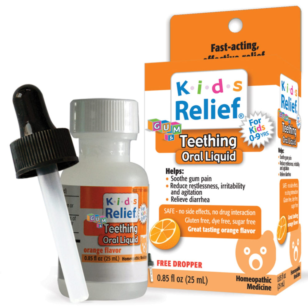 Homeolab USA, Kids Relief®, жидкость для перорального применения для десен и прорезывания зубов, для детей от 0 до 9 лет, апельсин, 25 мл (0,85 жидк. унц.)